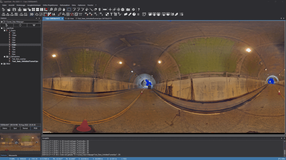 Abwicklung und Planerstellung von Tunneloberfläche